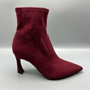 Unsia Kaysey Red Stretch Faux Suede Heeled Ankle Booties
